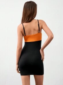 Forever 21 Summer Slim Fit Color Block 2 In 1 Spaghetti Strap Dress In Black And Orange