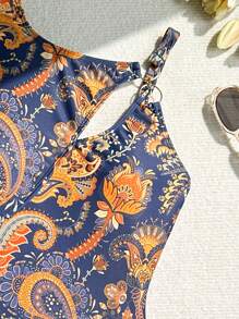 Swim Lushoire Summer Beach Women Printed Beach Vacation Matching One-Piece Swimsuit, Random Pattern