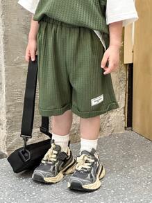 SHEIN Genkimix Kids Young Boys' 2 In 1 Fashionable Texture Knitted Short Sleeve And Shorts Set For Casual Leisure - Multicolor - View 4