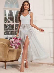 Rochie 3D din dantela florala cu tivul lat, cu plasa cu bretele