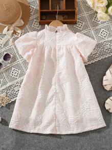 Young Girl Summer New Jacquard Dress Ladylike Style Dress - Pink - View 2