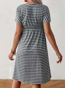 SHEIN Summer Fashionable Loose Striped Maternity Dress