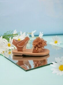 可愛的棕色花卉裝飾童鞋涼鞋，適用於嬰兒和幼兒 - 棕色 - 查看 5