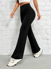 SHEIN PETITE 2 piezas Pantalones acampanados de cintura alta, elásticos, de color negro y gris, para mujer - Multicolor - Ver 9