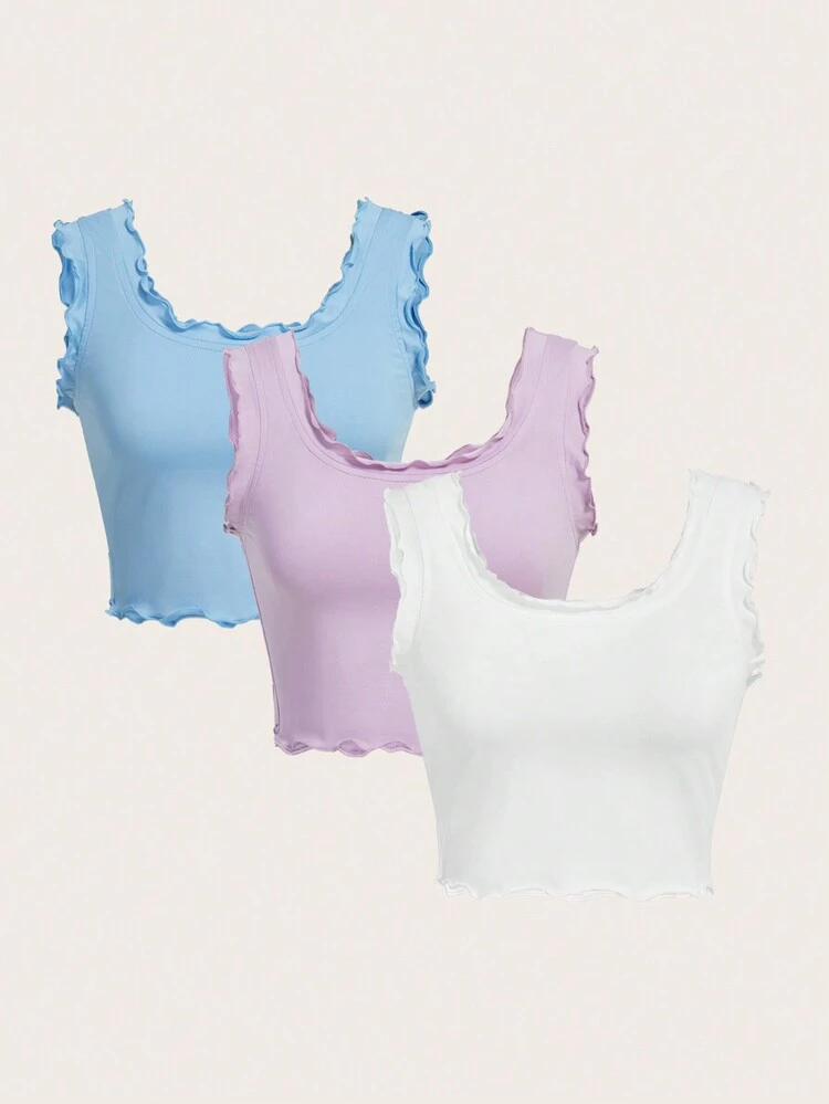 3pcs/Set Knitted Solid Color Short Casual Tank Top