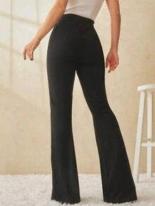 SHEIN Chất rắn Quần ống loe - màu đen - Xem 2