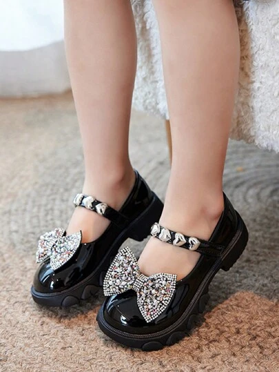 New Spring/Autumn Girls Leather Shoes Princess Shoes With Lace, Pearl, Bow Decor For Kindergarten, Formal Occasion And Performance