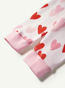 Cozy Pixies Set di pigiami per neonata con vestibilità aderente, motivo a cuore, colletto rotondo, top pullover a manica lunga e pantaloni con piedini