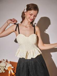 Chiquease Contast Color Padded Racerback Cropped Tank Top For Women, Textured Fabric - Beige - View 2