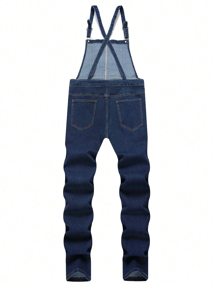 Men Summer Floral Printed Ripped Pocket Casual Denim Overalls