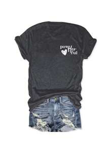 INAWLY Women Summer Casual Love Slogan Print Short Sleeve T-Shirt She Overcame Everything That Was Meant To Destroy Her Graphic Tees Women Tops