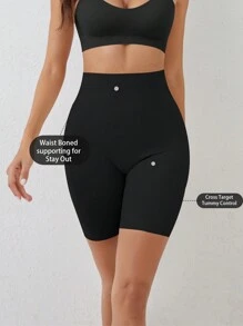 SHEIN 女士高腰纯色塑身裤、内裤 - 黑色 - 查看 3