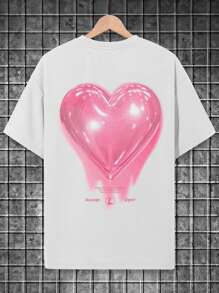 Manfinity Hypemode 男士 3d 心形印花短袖 T 恤，男朋友礼物，适合外出 - 白色 - 查看 2