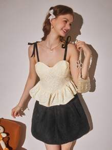 Chiquease Contast Color Padded Racerback Cropped Tank Top For Women, Textured Fabric - Beige - View 7