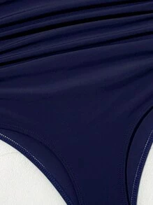 SHEIN Swim Phụ nữ đi biển mùa hè Quần bikini cạp cao rắn chắc với chi tiết xếp nếp cho kỳ nghỉ - Màu xanh hải quân - Xem 3