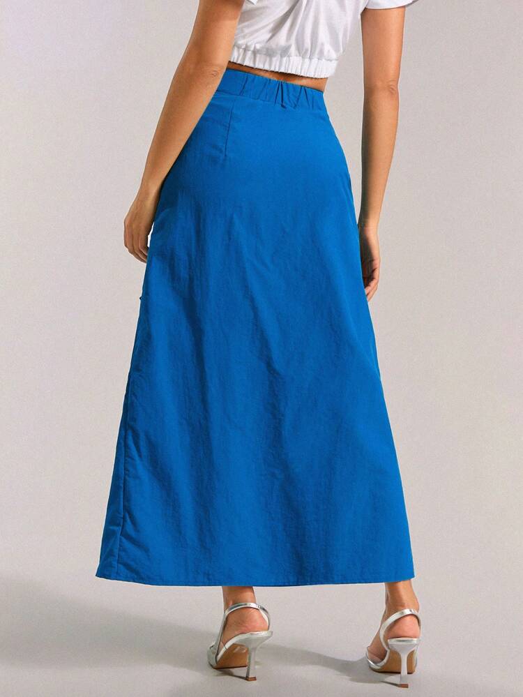 Women Zipper & Pocket Design Slit Casual Spring & Summer Skirt