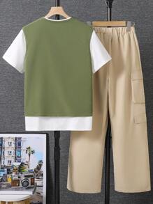 Teen Boy Fashion Vest T-Shirt Long Pants 3-Piece Set - Multicolor - View 2