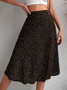 Breezaya 碎花高衩半身裙 - 黑色 - 查看 5