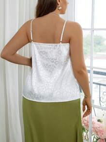 SHEIN Privé Plus Size Casual Leopard Jacquard Lace Trim Camisole For Summer - White - View 3