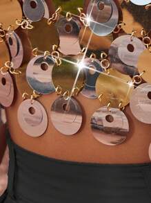 SHEIN SXY 假期音樂節夜店性感金色銀色金屬亮片疊加可調式領繩短上衣