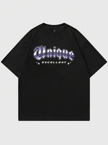 ROMWE MEN Street Life Camiseta de manga corta con estampado de personaje de hip hop vintage de alta calle, escuela, para hombres
