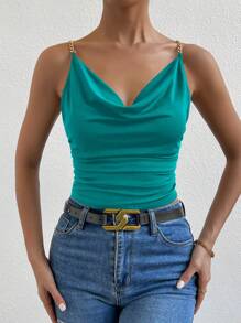 SHEIN Foxxy Women Summer Solid Color  Loose Cami Top With Chain Strap - Teal Blue - View 7