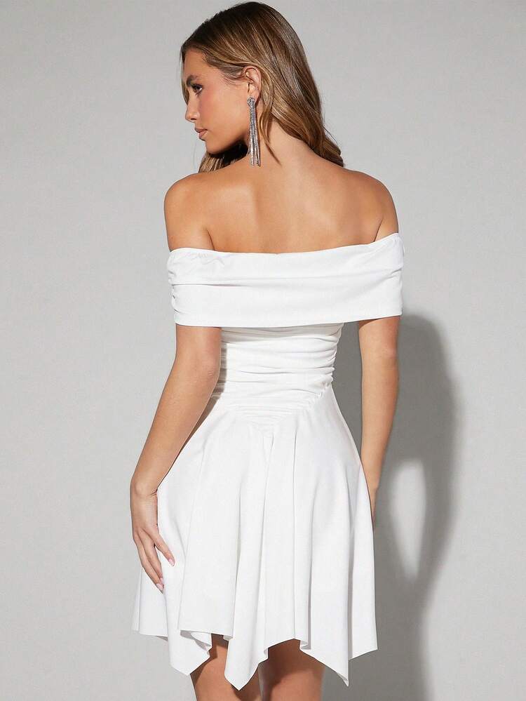 Women's Solid Color Off Shoulder Ruffle Bodycon Dress