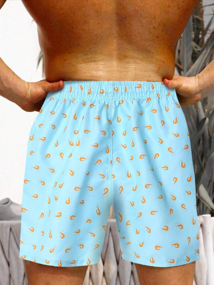 Men Printed Beach Shorts With Drawstring Waist