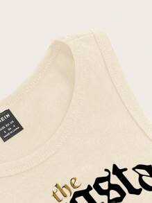 Slaydiva 休闲美元符号图案圆领修身女式背心，夏季 - 杏色 - 查看 4