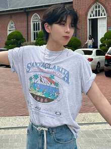 DAZY T-shirt d'été pour homme à manches courtes à col rond avec impression de lettres - Gris pâle - Voir 6