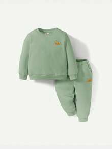 Cozy Pixies 男嬰刺繡細節衛衣和衛褲 - 綠色 - 查看 6