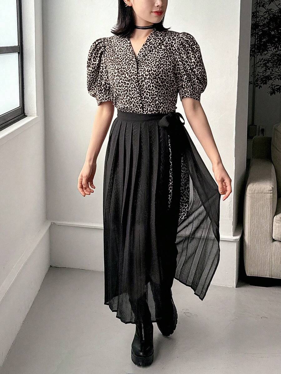FRIFUL Women's Long Leopard Print Patchwork 2 In 1 Dress Sundress Maxi Dress - Black - View 1