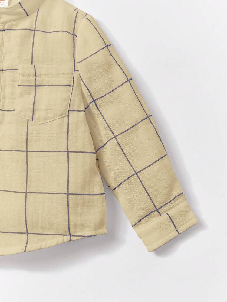 Baby Boy Plaid Print Pocket Patched Half Button Top