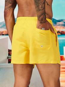 Horizaway Men Animal Print Drawstring Waist Swim Trunks - Yellow - View 3