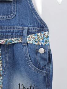 Young Girl Shorts Jumpsuit With Burnout And Printed Pattern - Medium Wash - View 4