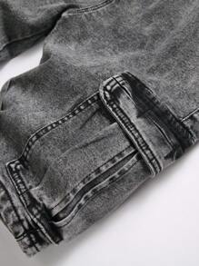 Manfinity LEGND Men Drawstring Waist Slim Fit Casual Denim Cargo Shorts - Grey - View 6