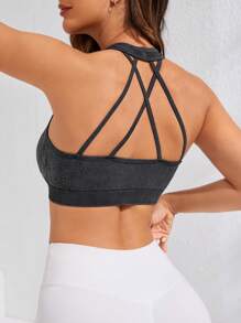 SHEIN Sports Damska krótka, uproszczona i wygodna bielizna sportowa ze skrzyżowanymi, wydrążonymi i odciętymi plecami
