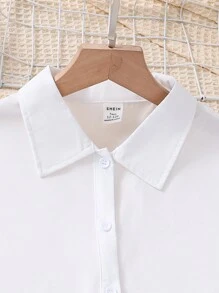 SHEIN Conjunto de dos piezas para adolescentes, compuesto por una camisa de manga corta de unicolor y un mono con sostén fruncido