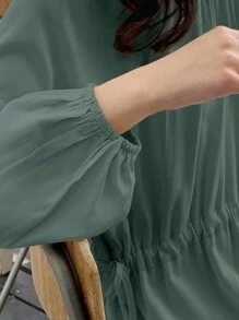 DAZY Women Round Neck Solid Color Loose Mid-Length Dress,Ruffle,Fall Women Clothes