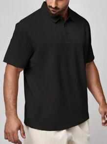 Manfinity Homme Men Plus Size Summer Casual Solid Color Short Sleeve Polo Shirt
