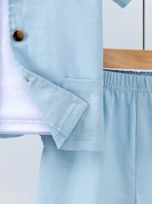 Cô gái trẻ Mexico Bộ đồ vải lanh ngày trẻ em ngắn tay và quần short thường ngày cho mùa hè - Màu Hồng Tươi - Xem 4