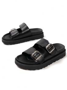 Women Summer Wedge Heel Platform Open Toe Sandals - Black - View 5