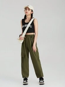 Pantalones cargo para adolescente con cintura elástica y decoración de cadena - Multicolor - Ver 7