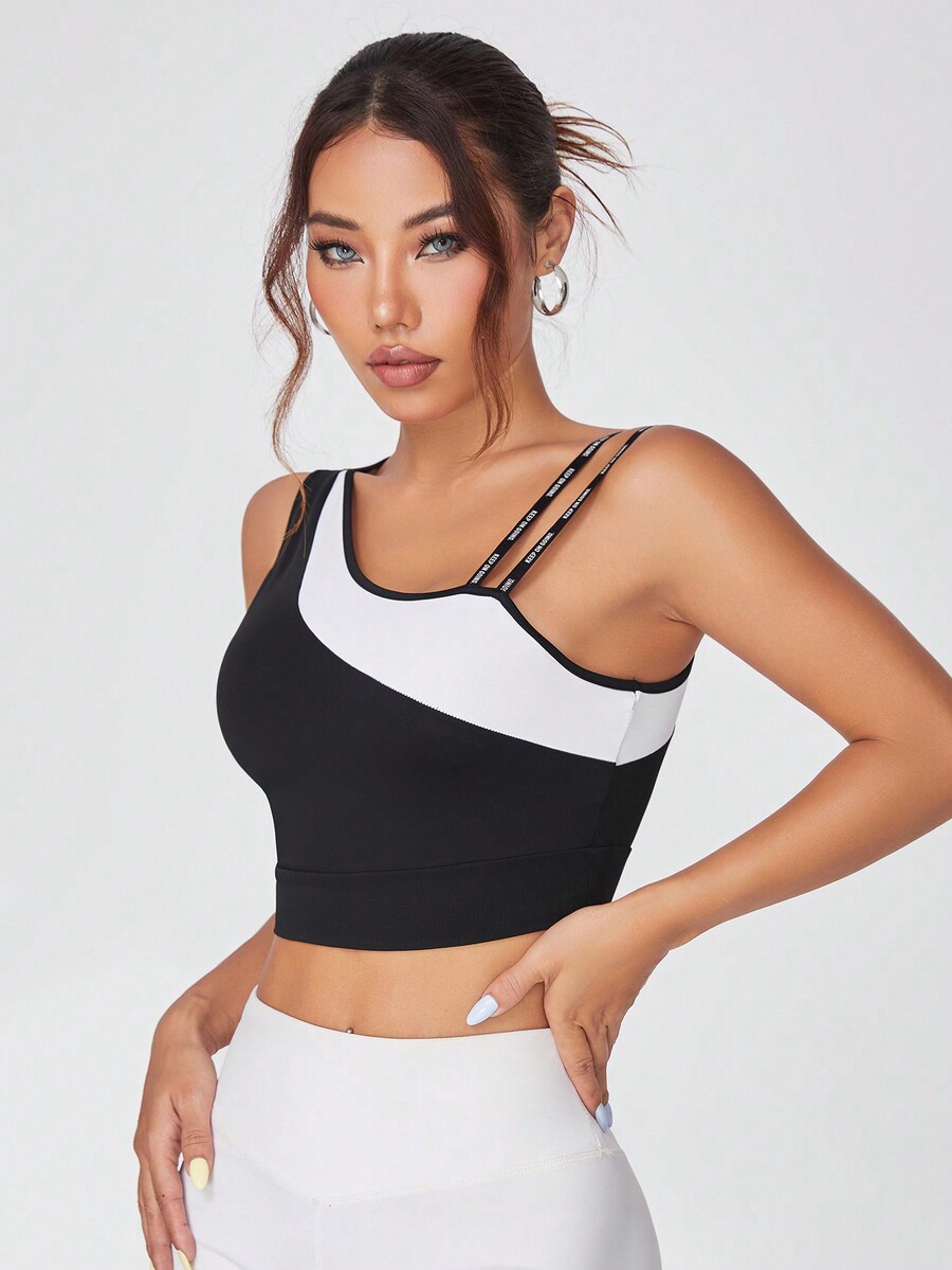 SHEIN Sport Easify Women Summer Asymmetrical Collar Contrast Color