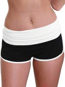 SHEIN Bubbli Women Summer Color Block Simple Casual Shorts - Black and White - View 3