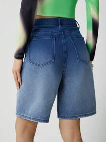 SHEINNeu Women Solid Color Distressed Denim Shorts With Pockets And Buttons