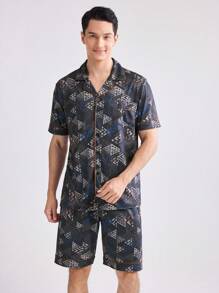Men Casual Short Sleeve Top And Shorts Homewear Set (Short Sleeve Shorts)