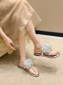 1 Đôi Dép Sandal Mũi Nhọn Hoa Phong Cách Công Chúa Đơn Giản Và Thanh Lịch Cho Bé Gái, Thích Hợp Cho Mùa Hè - Bạc - Xem 4