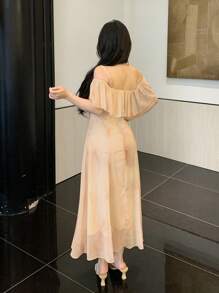 DAZY Ladies' Chiffon Off Shoulder Ruffle Hem Dress Sundress