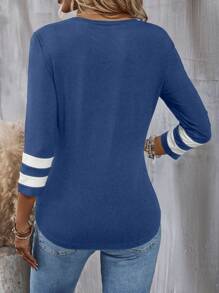 EMERY ROSE Women Fashion Casual Color Block Round Neck All-Match T-Shirt Graphic Tees Women Tops